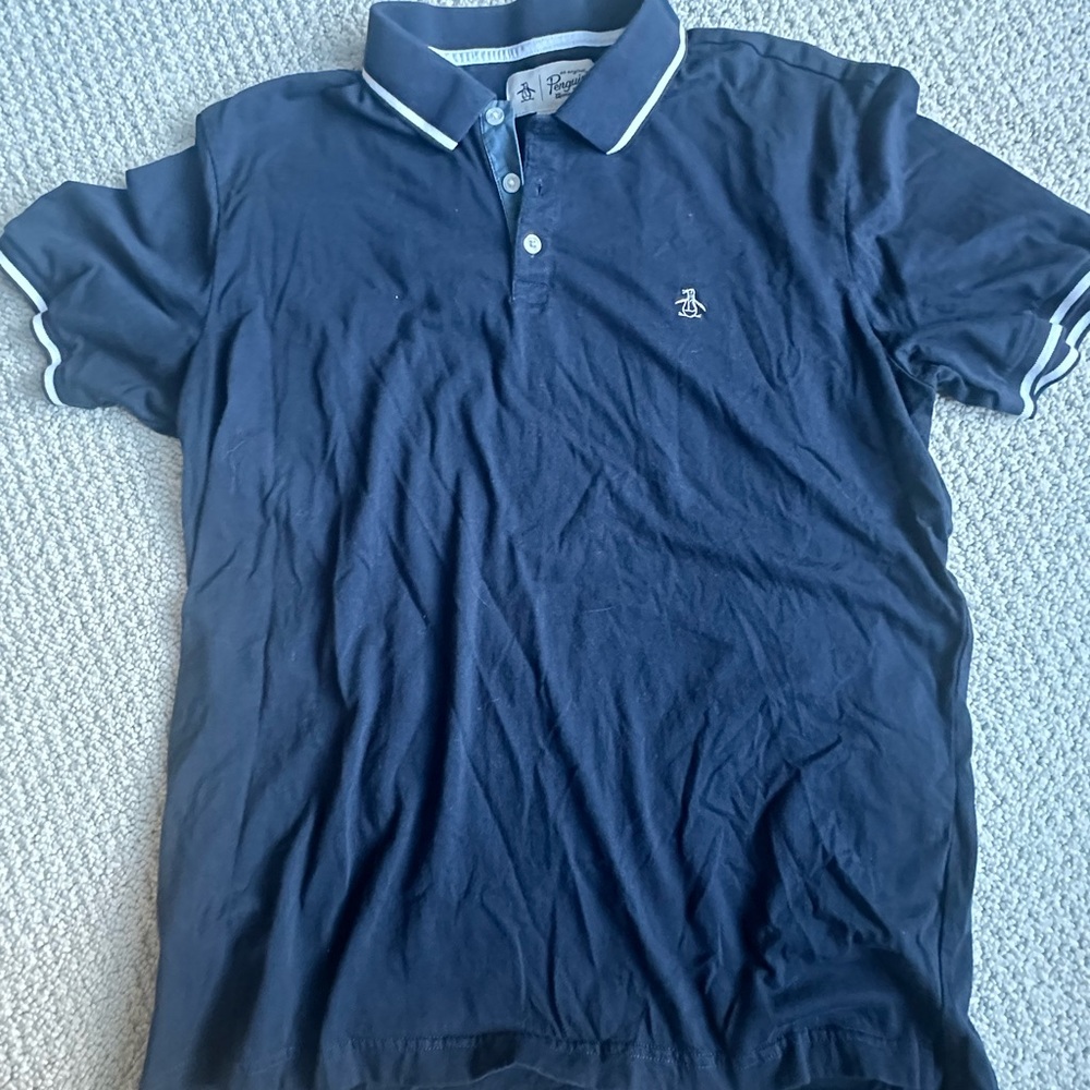 Original Penguin Men's Dark Blue Polo with White Trim